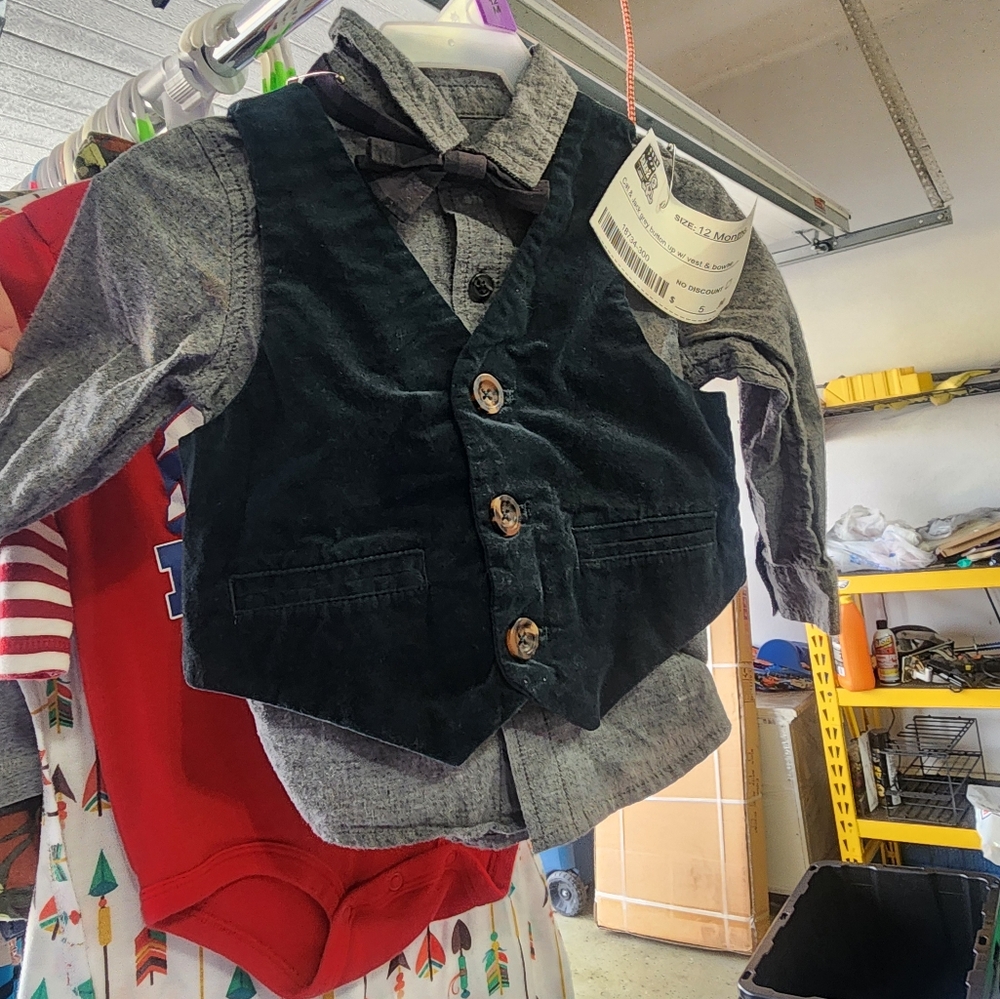 Cat & Jack button up with vest and bowtie